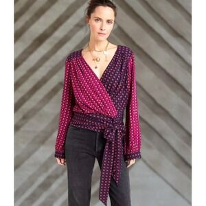 Anthropologie Wrap Blouse in Magenta and Navy